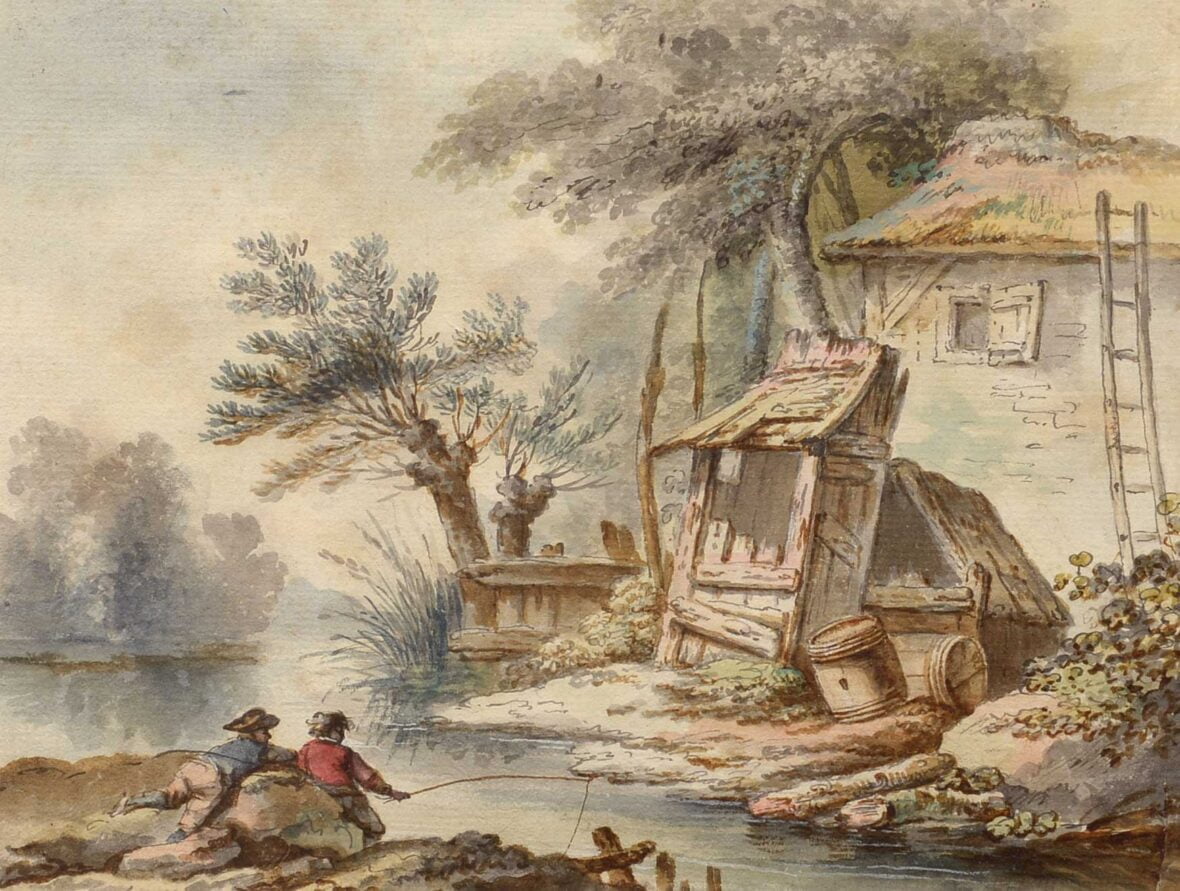 Jean-Baptiste Huet Boys Fishing by a Mill
