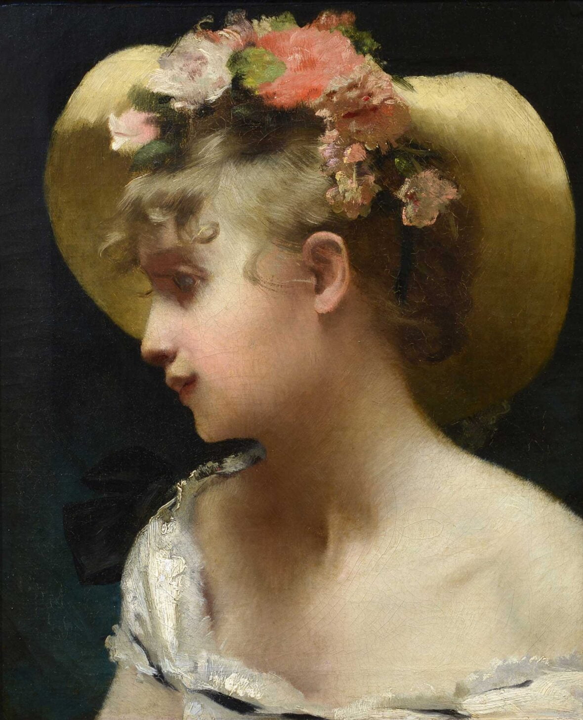 Etienne Adolphe Piot Young Woman in a Flowered Hat