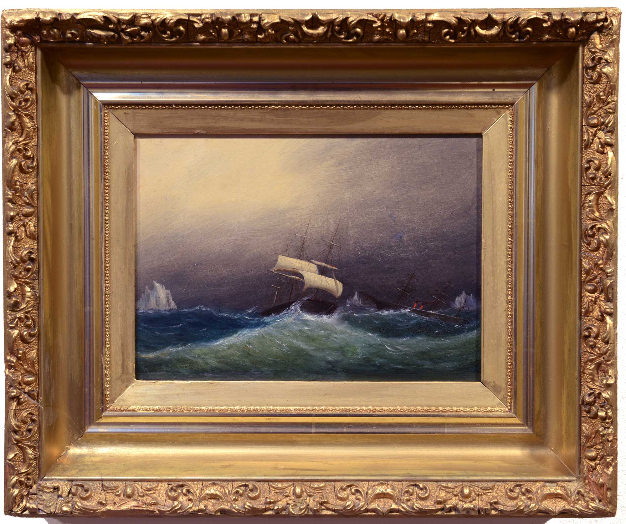 Clement Drew Ship and Steamer in a Gale framed