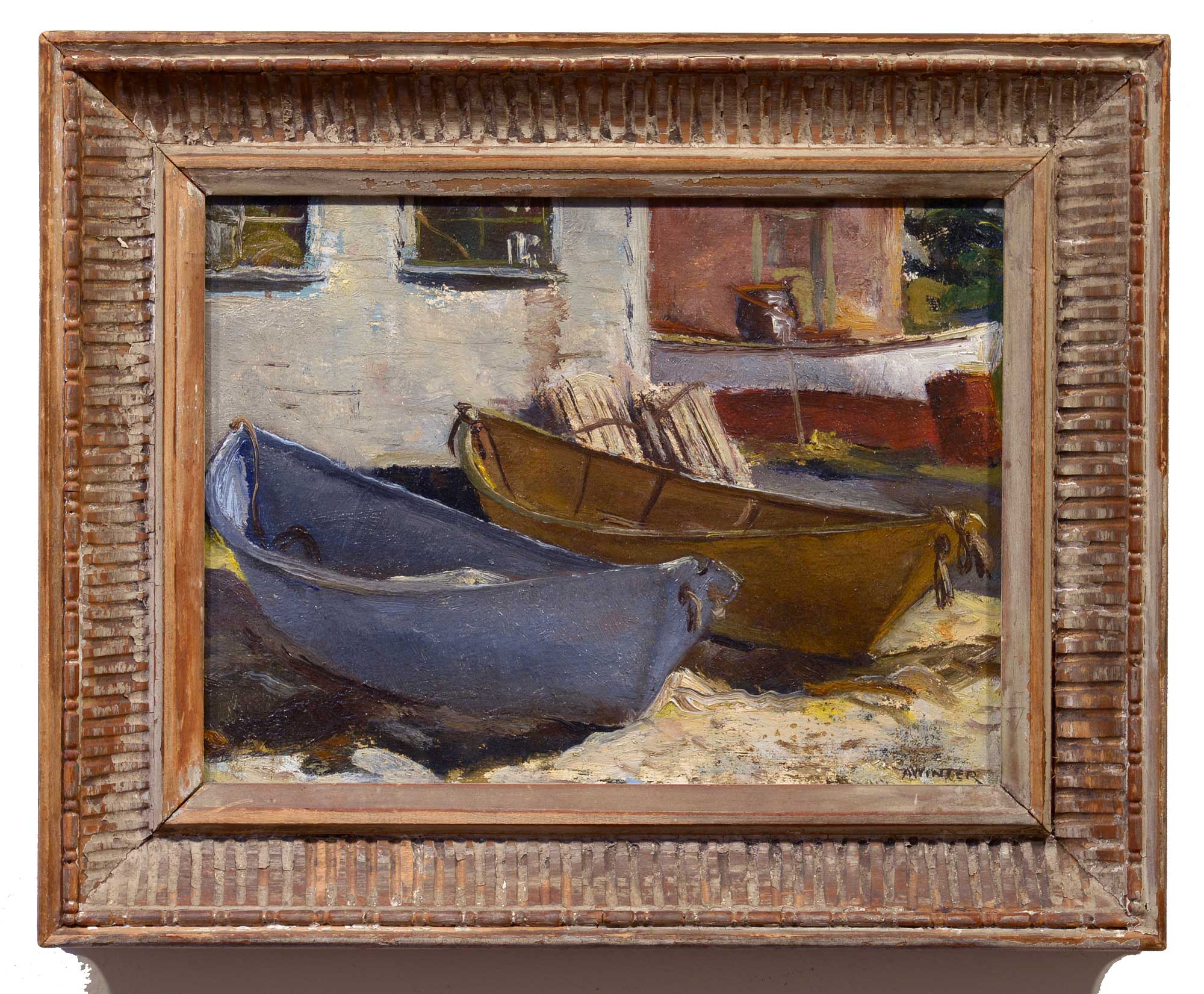Andrew Winter Dories, Fish Beach, Monhegan framed