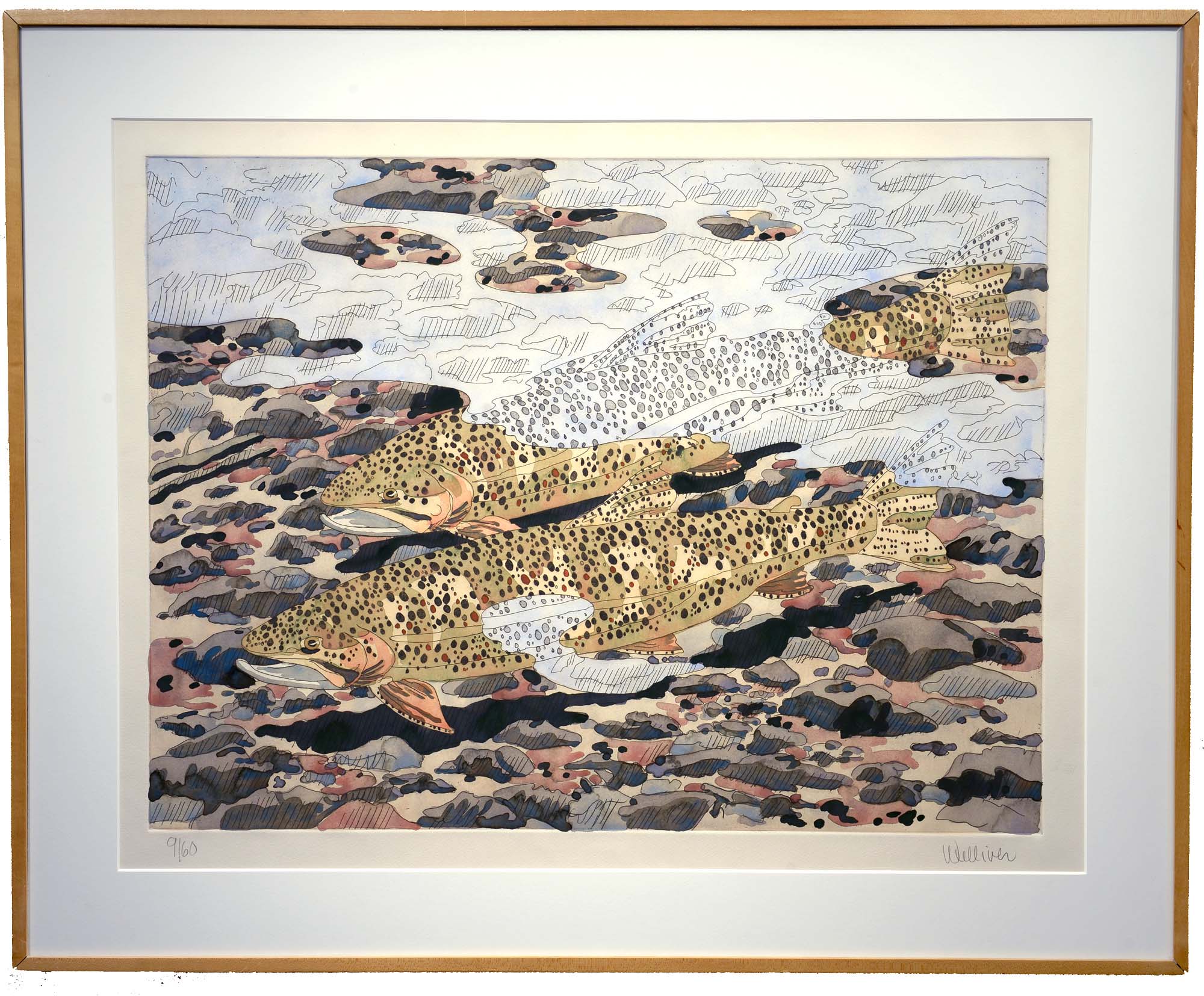Neil Welliver Trout and Reflections framed