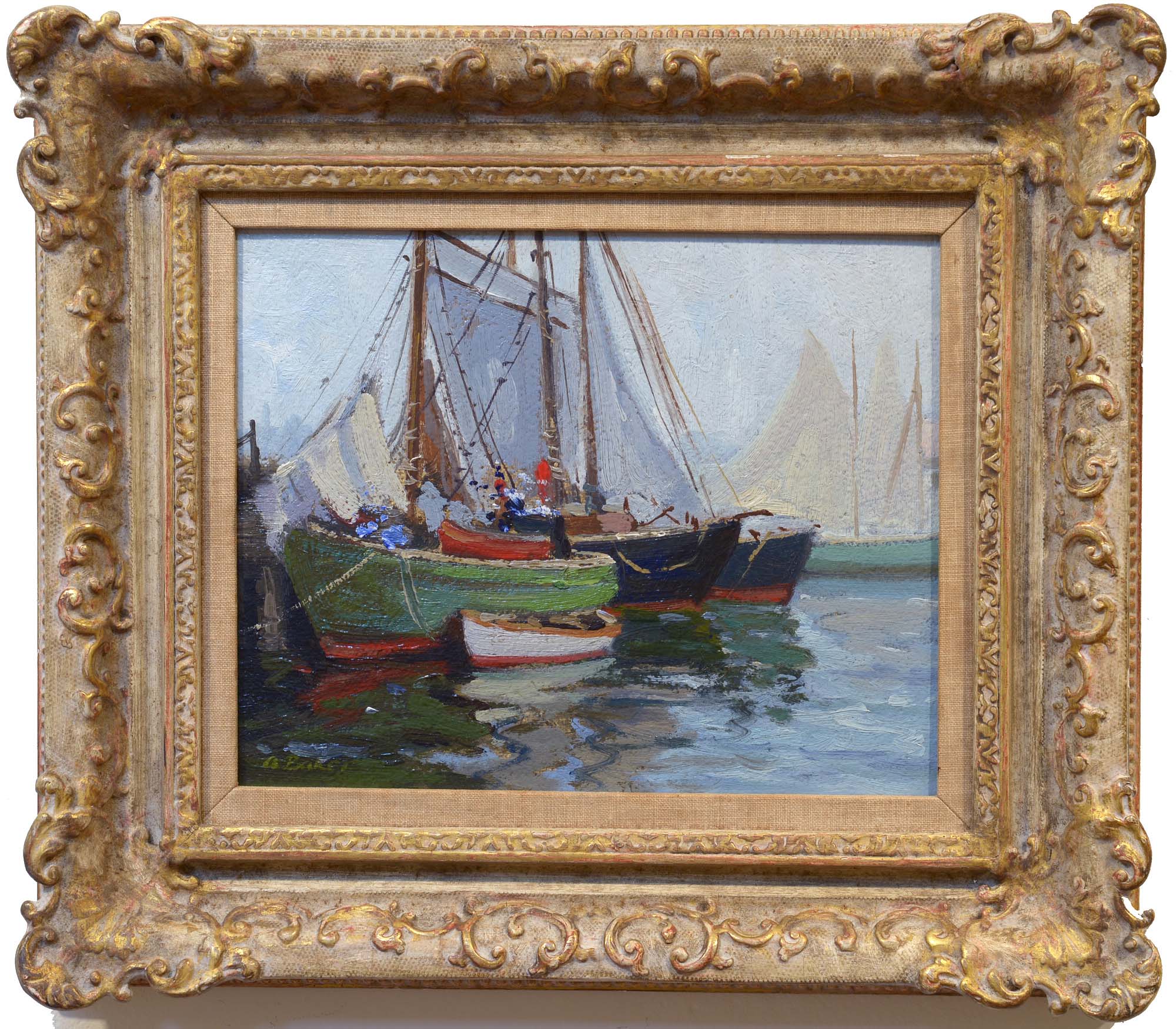 American Impressionist In the Harbor framed